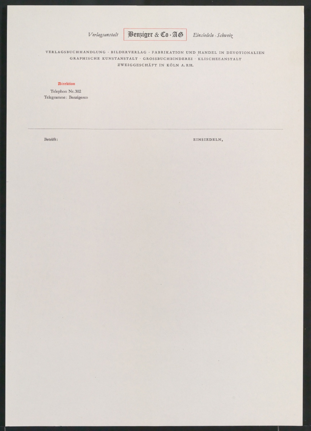 Briefbogen für Verlagsanstalt Benziger & Co. — Blatt 5