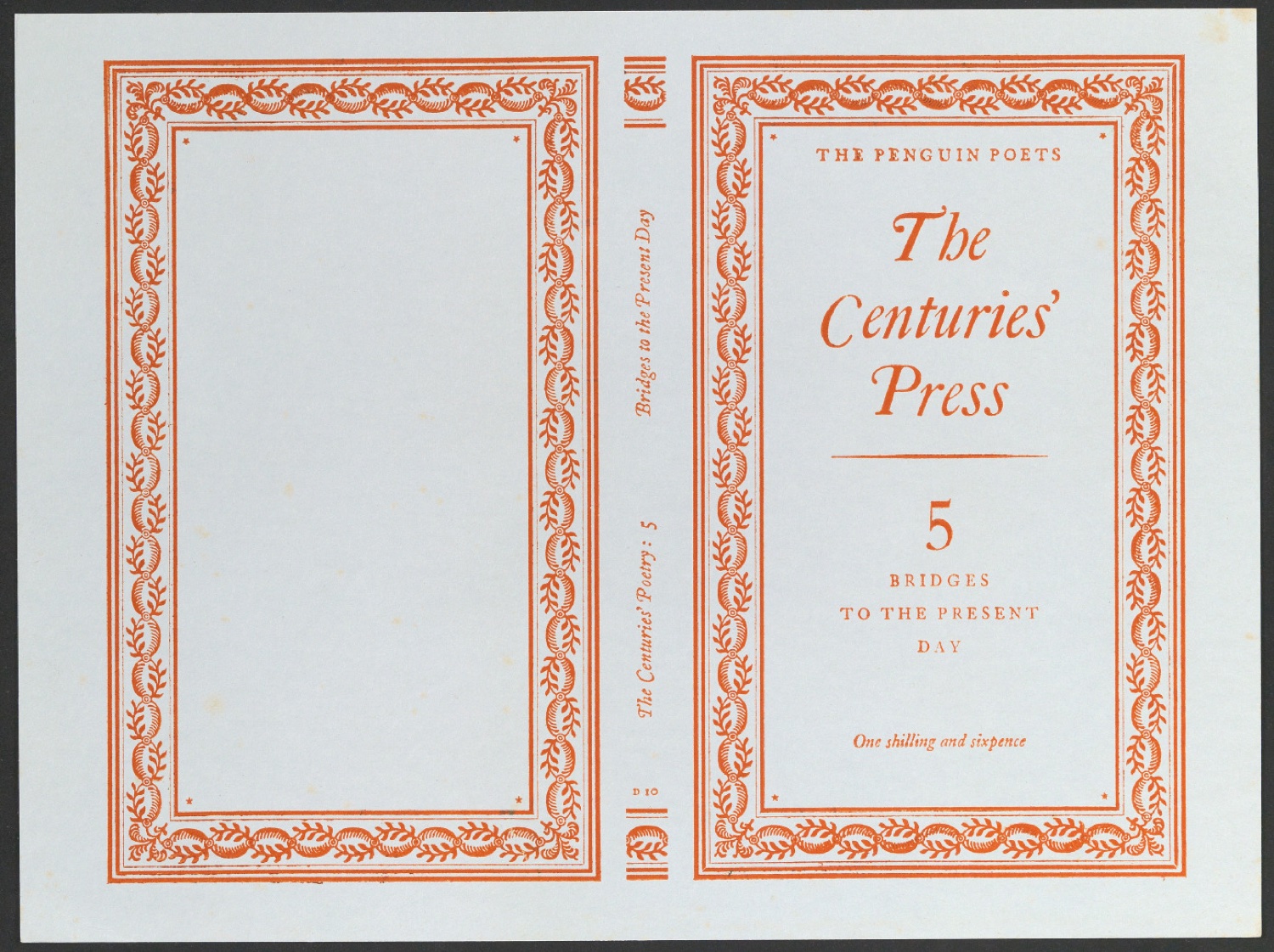 Orangener Probedruck für den Umschlag von The Penguin Poets: The Centuries' Press 5: Bridges to the present day — Blatt 1