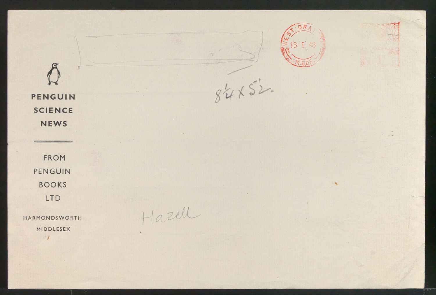 Ausschnitt aus Briefumschlag Penguin Science News — Blatt 1