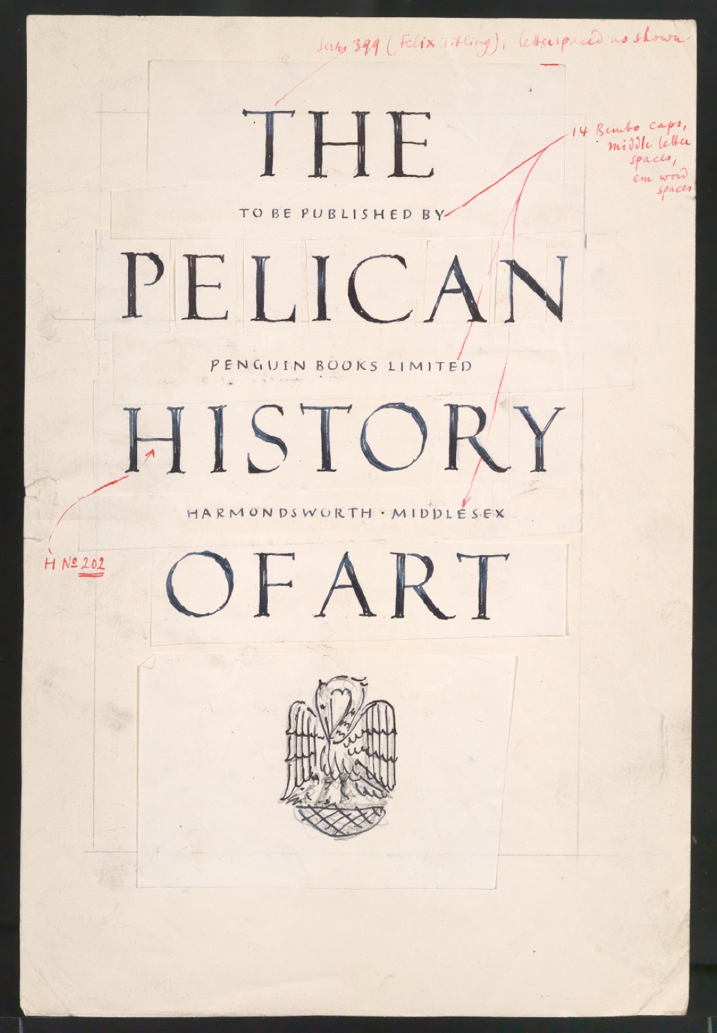 Klebeentwurf für das Titelblatt der Broschüre The Pelican History of Art — Blatt 1