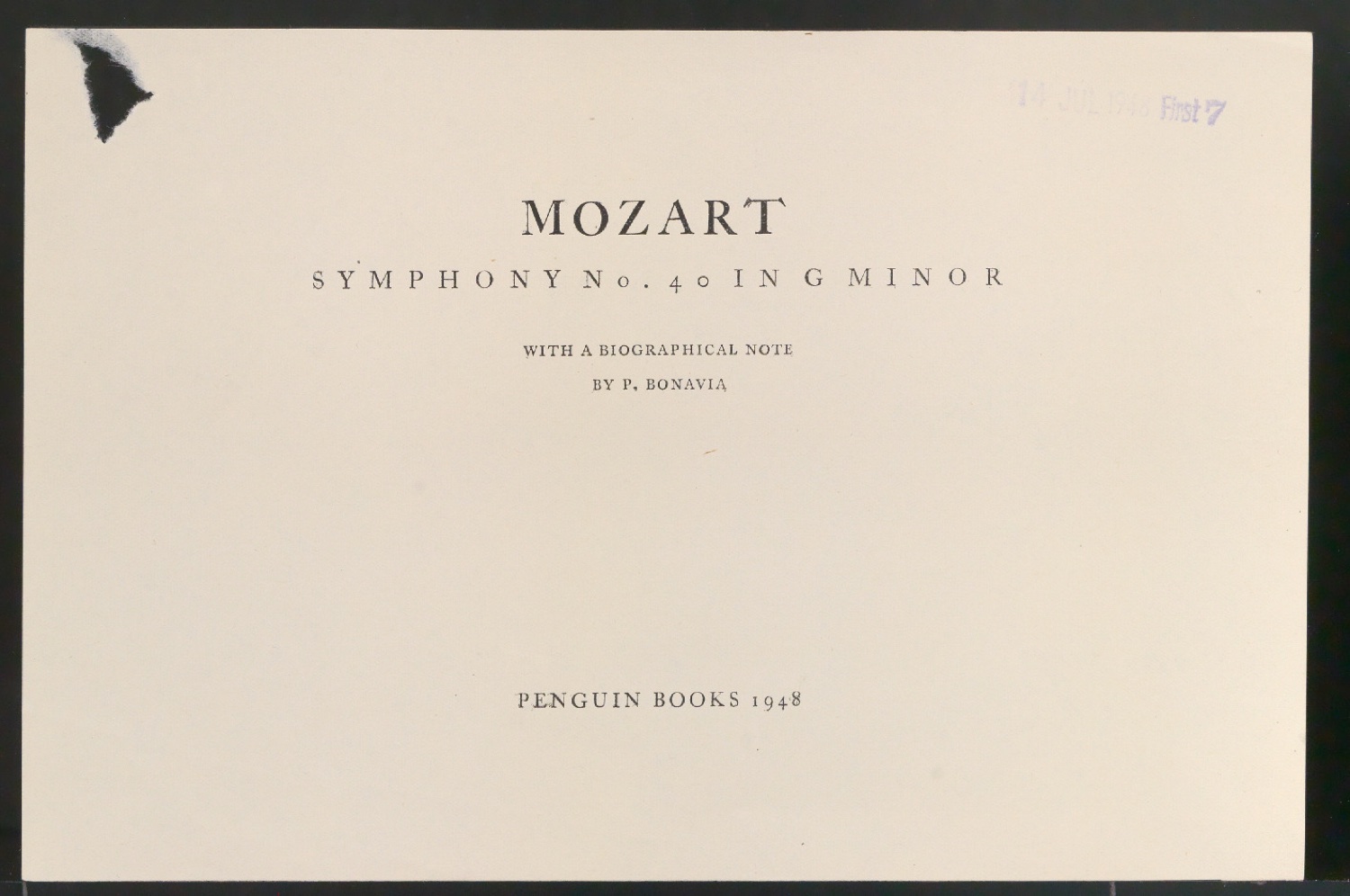Probedruck für das Titelblatt von Symphony No. 40 in G Minor — Blatt 1