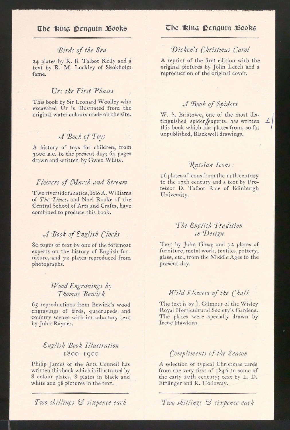 Probedruck in Fraktur für den Prospekt The King Penguin Books — Blatt 2