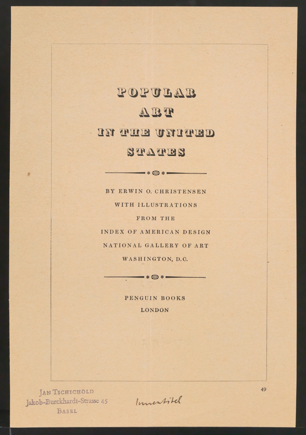 Druckfahne für das Titelblatt von Popular Art in the United States — Blatt 1