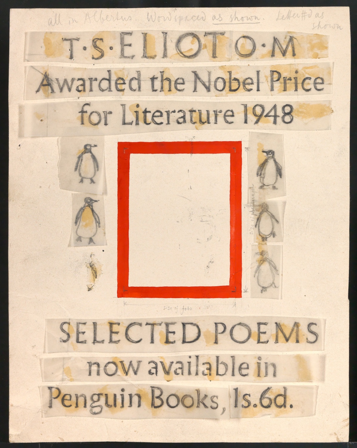 Klebeentwurf für Werbeschild Selected Poems — Blatt 1
