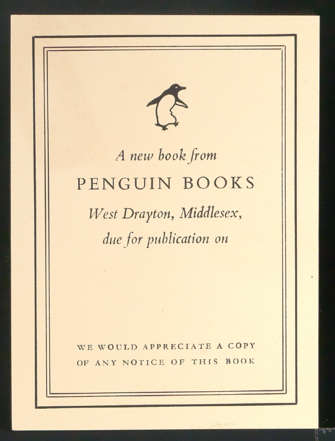Empfehlungskarte A new book from Penguin Books — Blatt 1