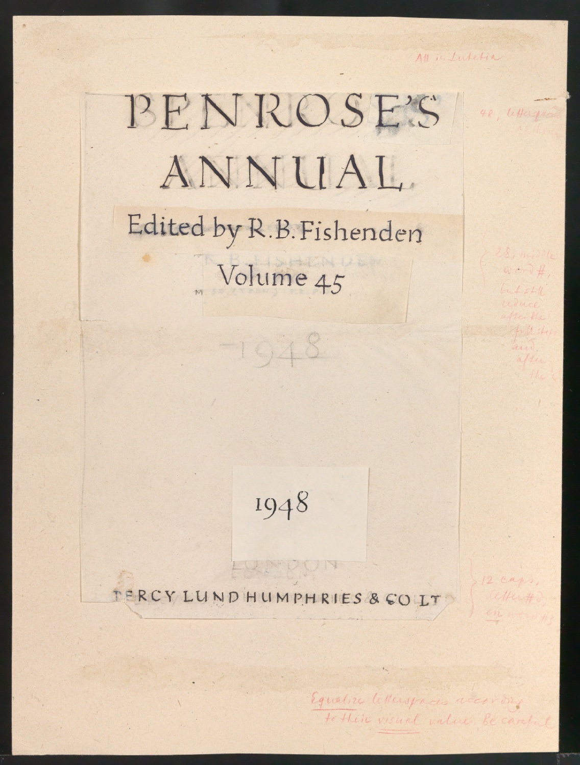 Klebeentwurf für ein fiktives Titelblatt von Penrose Annual Volume 43 — Blatt 1