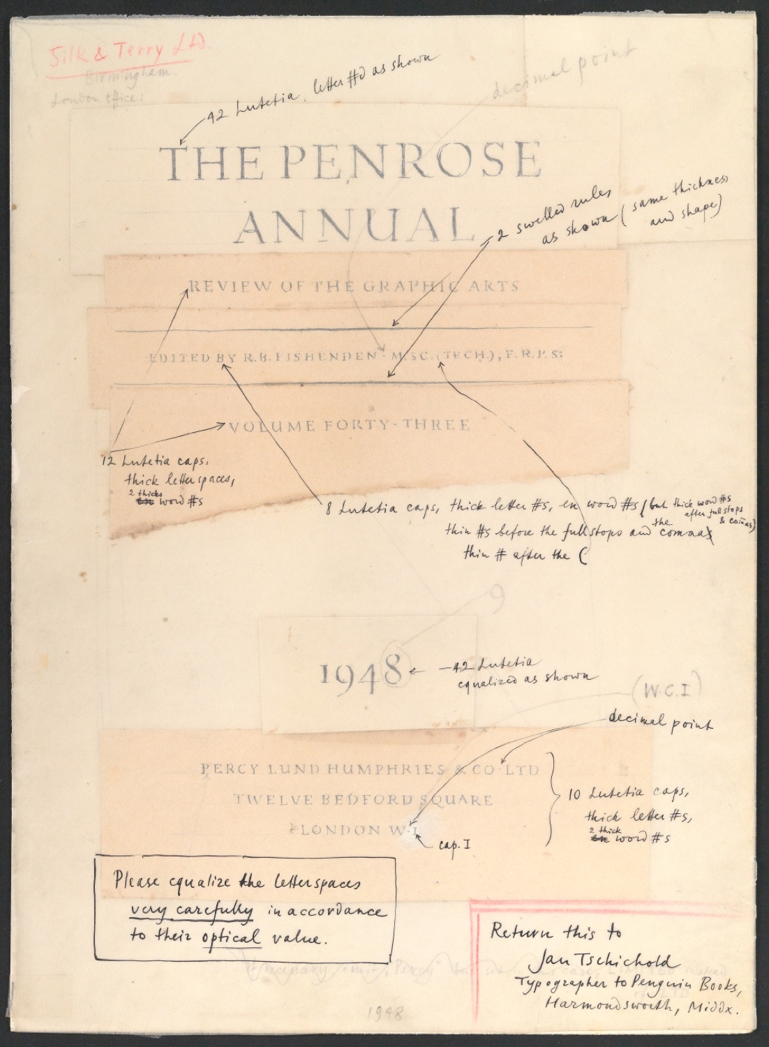 Klebeentwurf für ein Titelblatt von Penrose Annual Volume 43 — Blatt 1