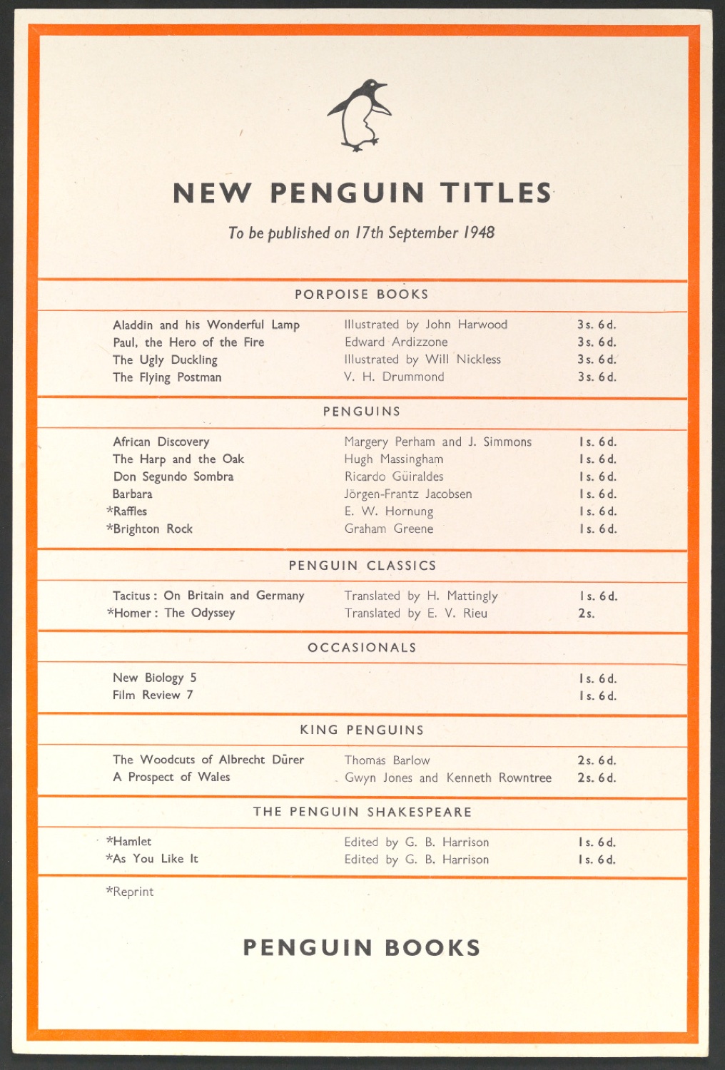 Werbeplakat New Penguin Titles 17. September 1948 — Blatt 1
