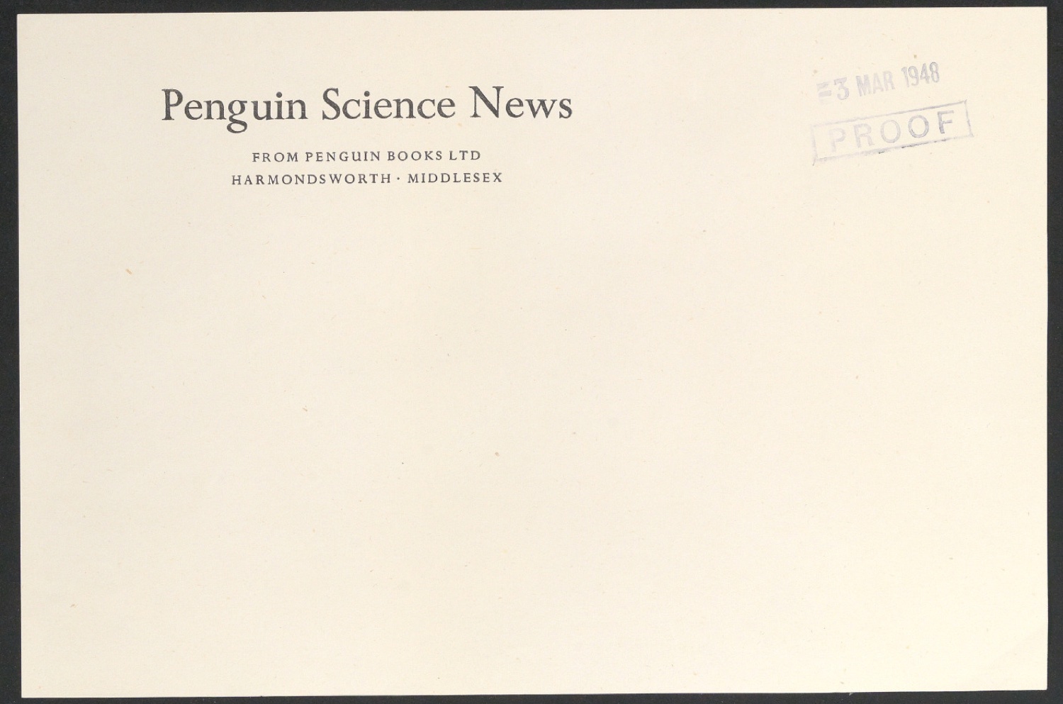 Probedruck Briefumschlag Penguin Science News für Penguin Books — Blatt 1