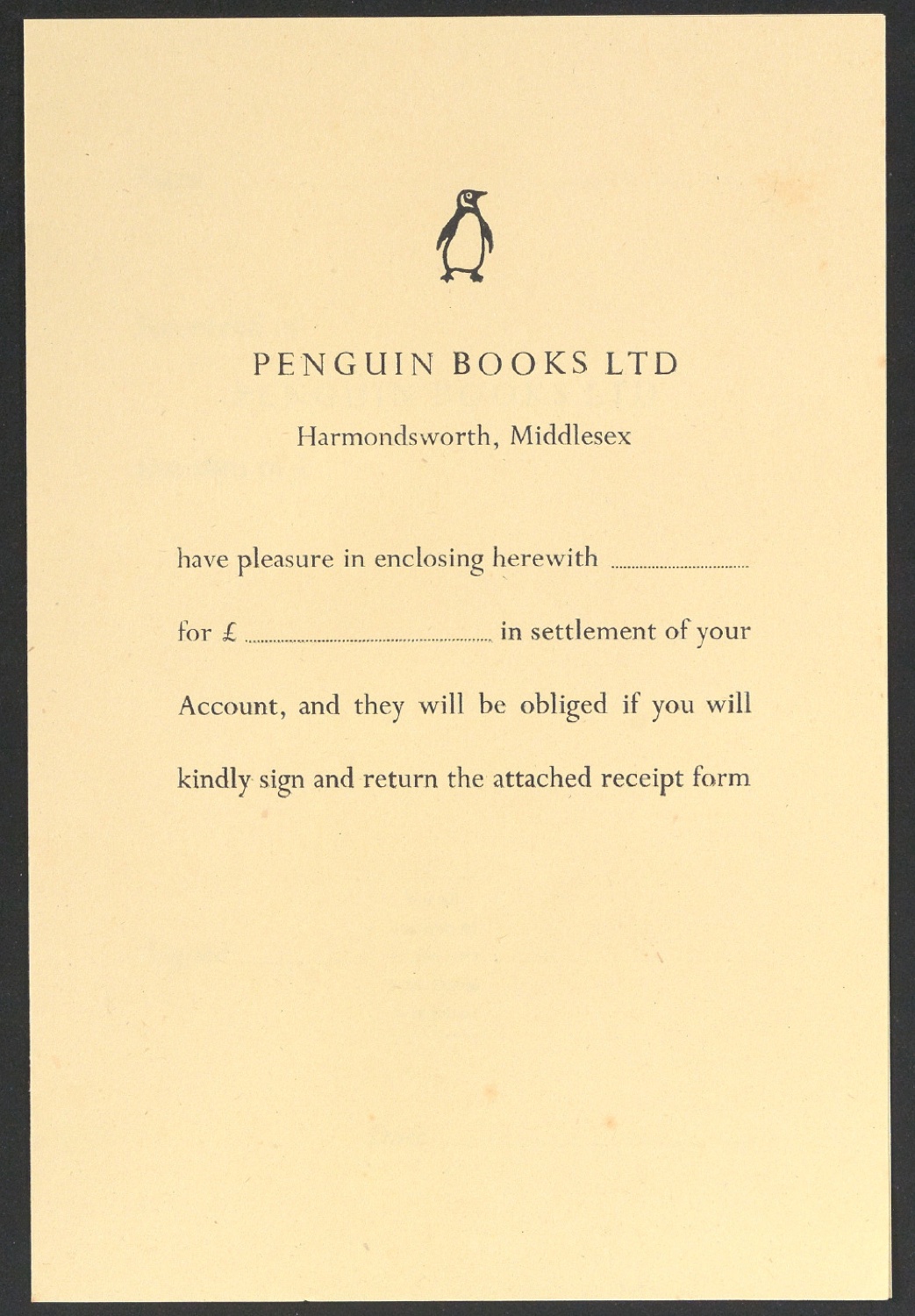 Quittungsformular für Penguin Books — Blatt 1