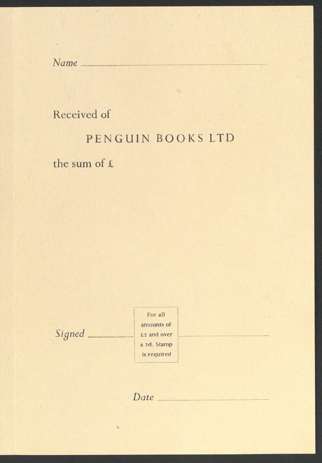 Quittungsformular für Penguin Books — Blatt 3