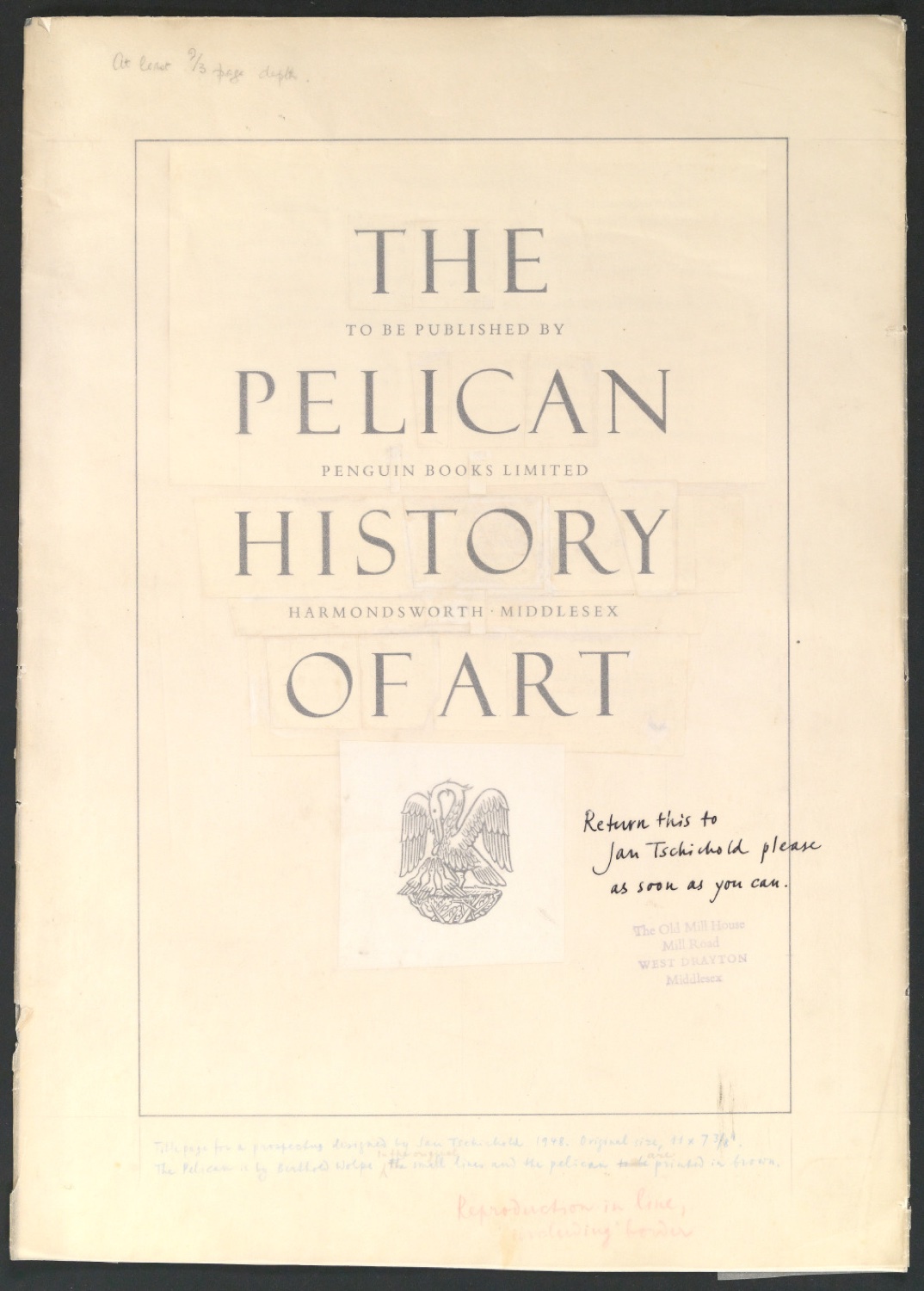 Klebeentwurf der Broschüre The Pelican History of Art — Blatt 1