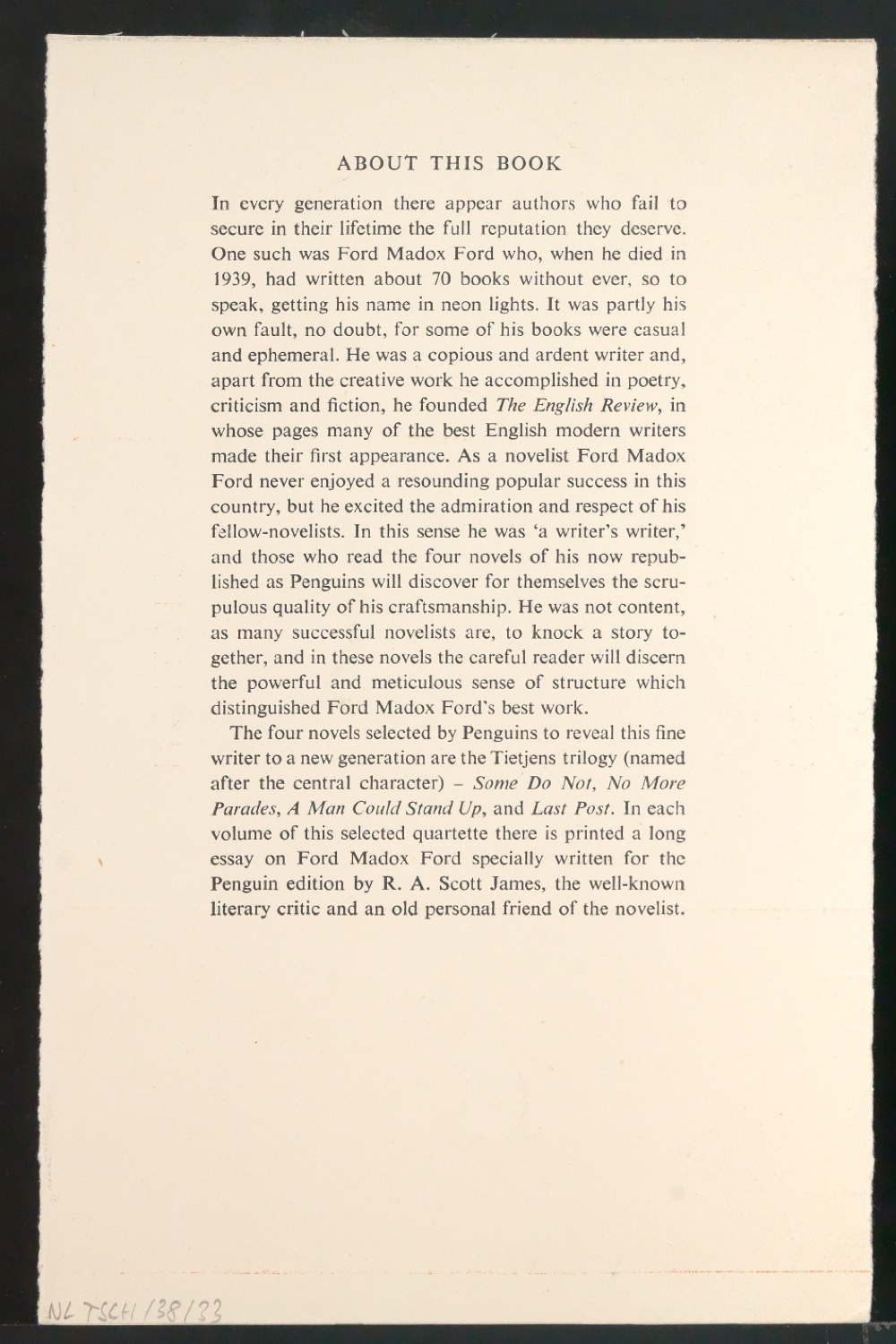 Probedruck für den Umschlag von Some Do Not — Blatt 2