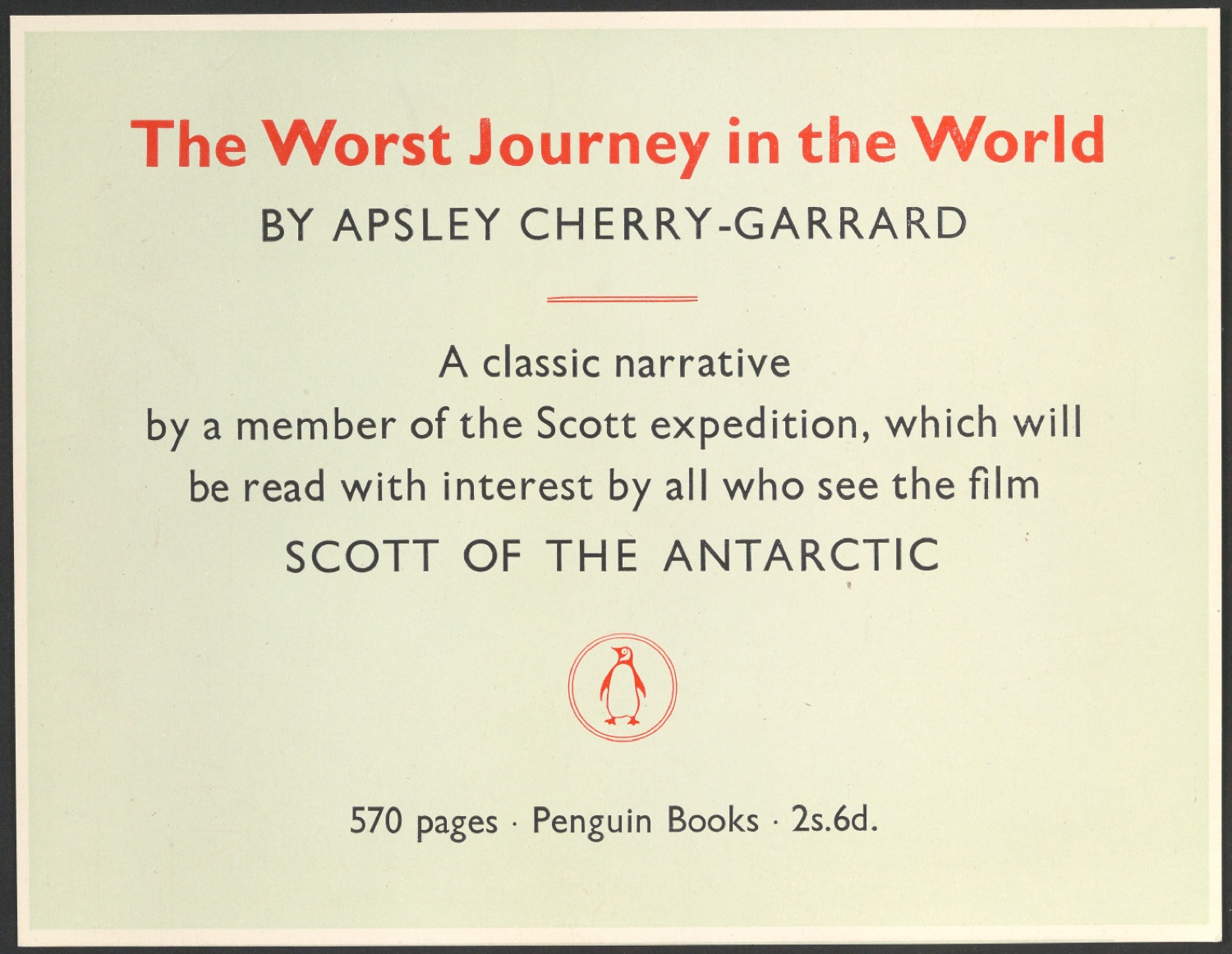 Werbeschild The Worst Journey in the World — Blatt 1