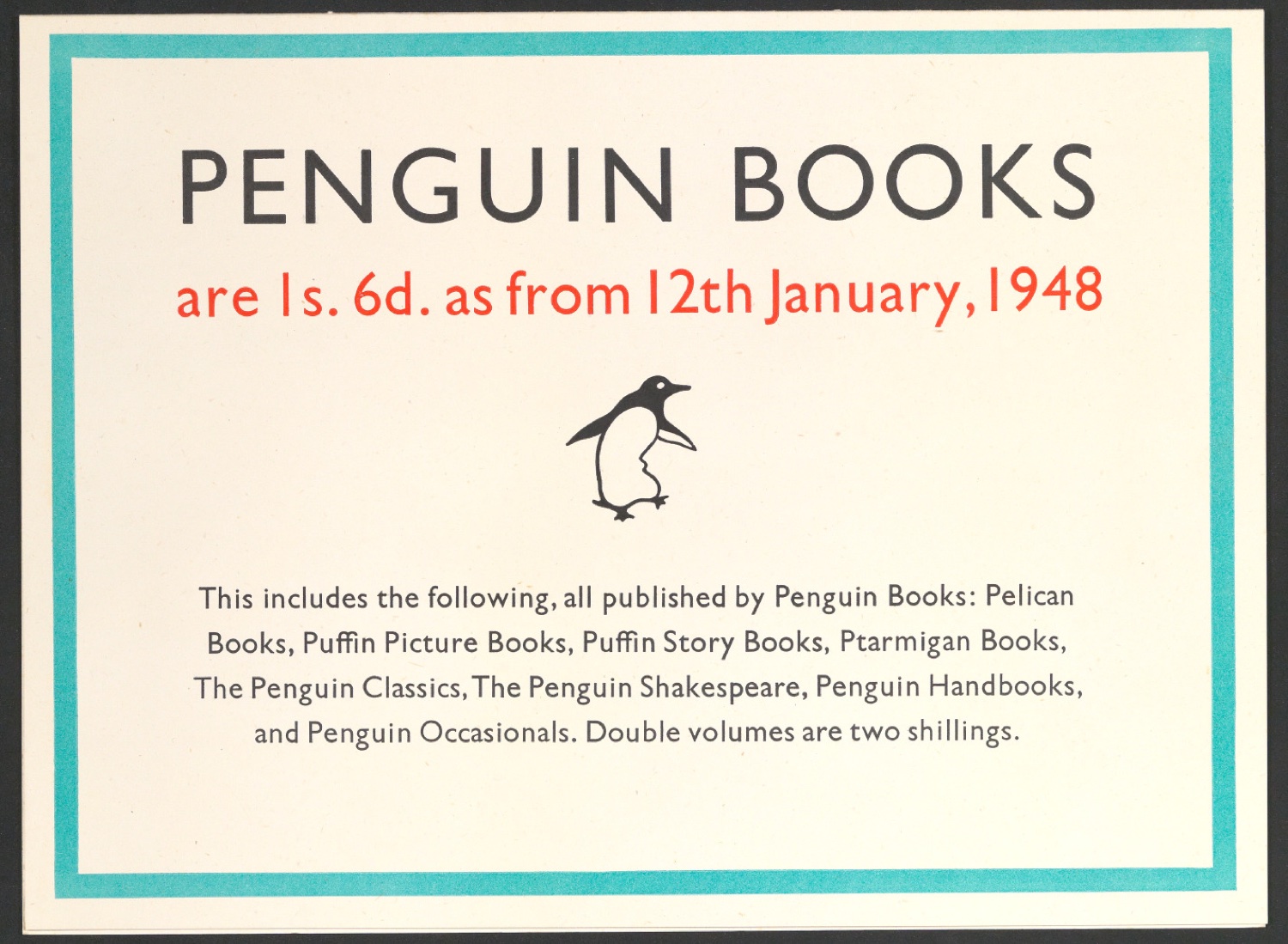 Werbeschild Penguin Books 12th January 1948 — Blatt 1