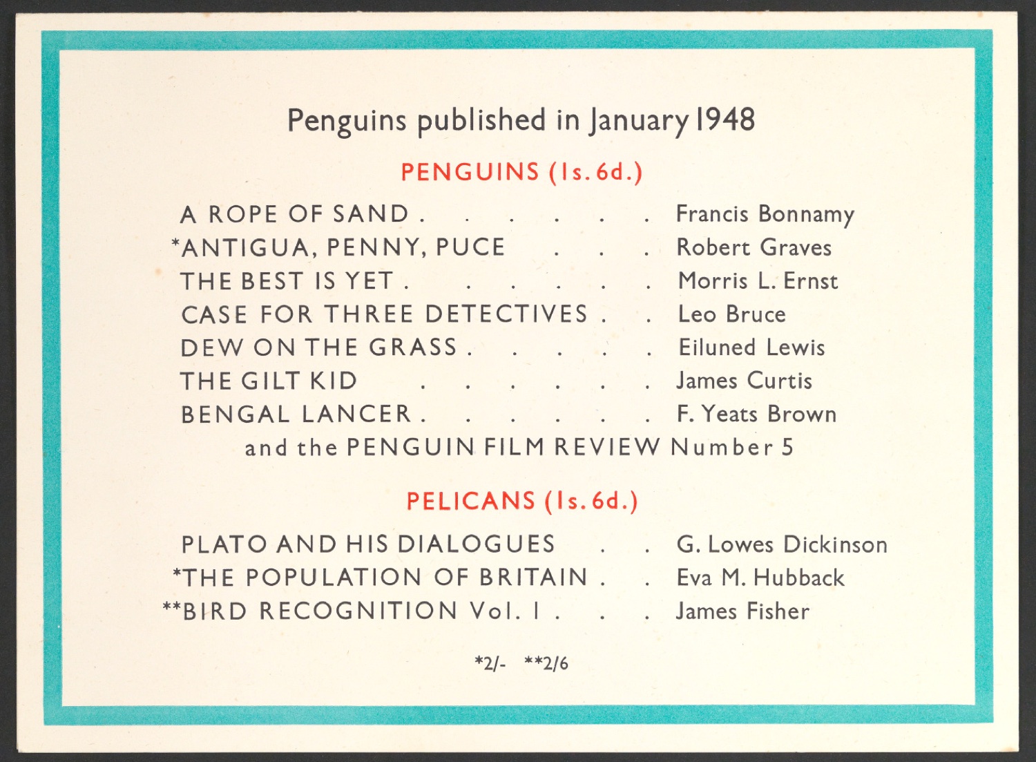 Werbeschild Penguin Books 12th January 1948 — Blatt 4