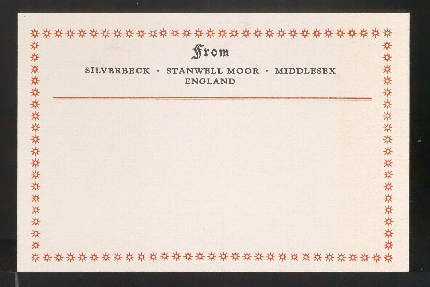Adressetikett From Silverbeck Stanwell Moor — Blatt 1