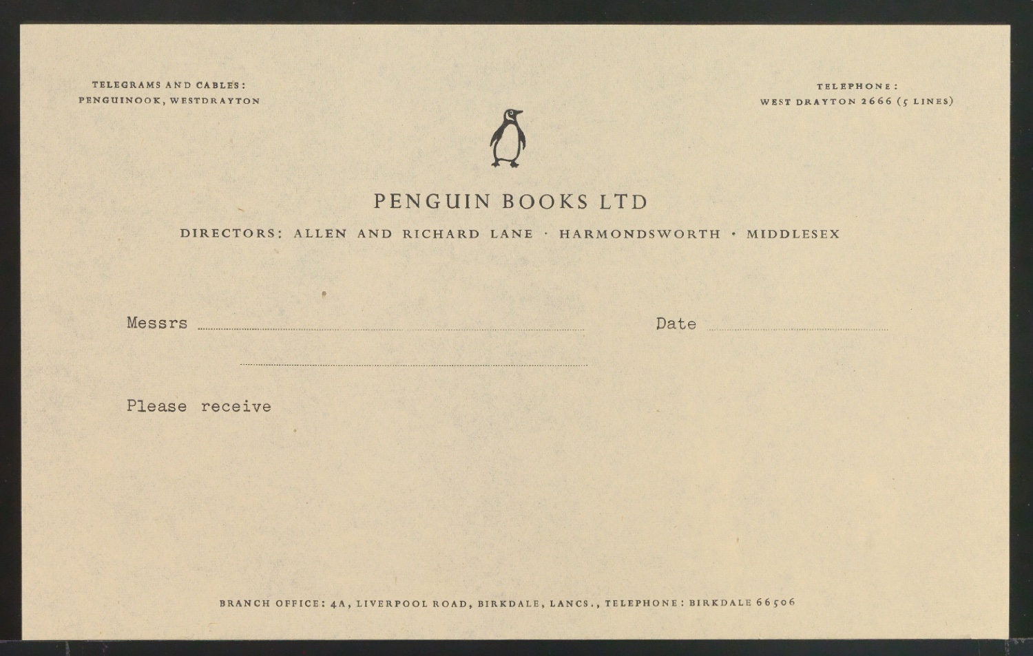 Formular Please receive für Penguin Books Ltd — Blatt 1