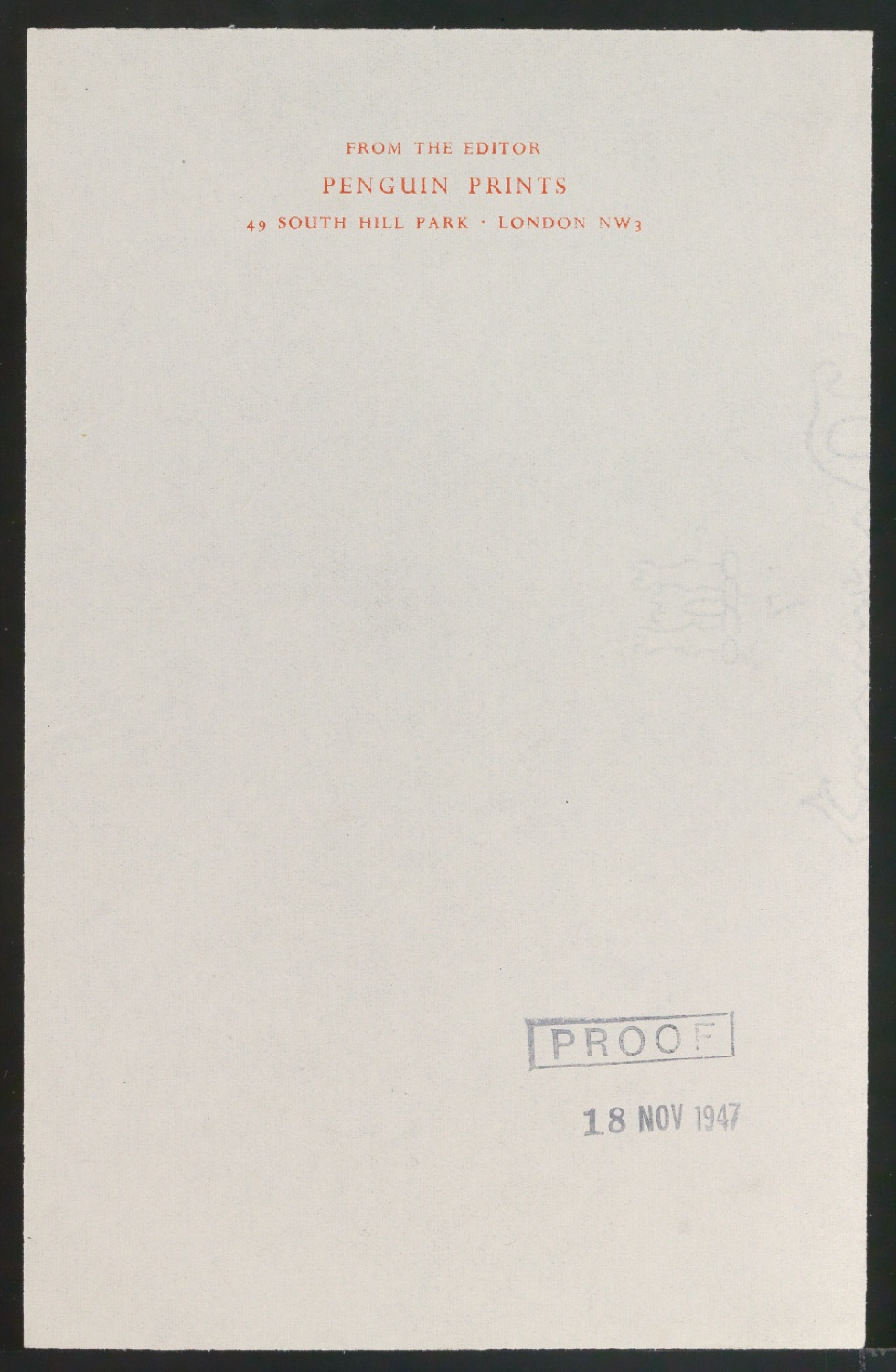 Probedruck für einen Briefbogen From the Editor Penguin Prints — Blatt 1