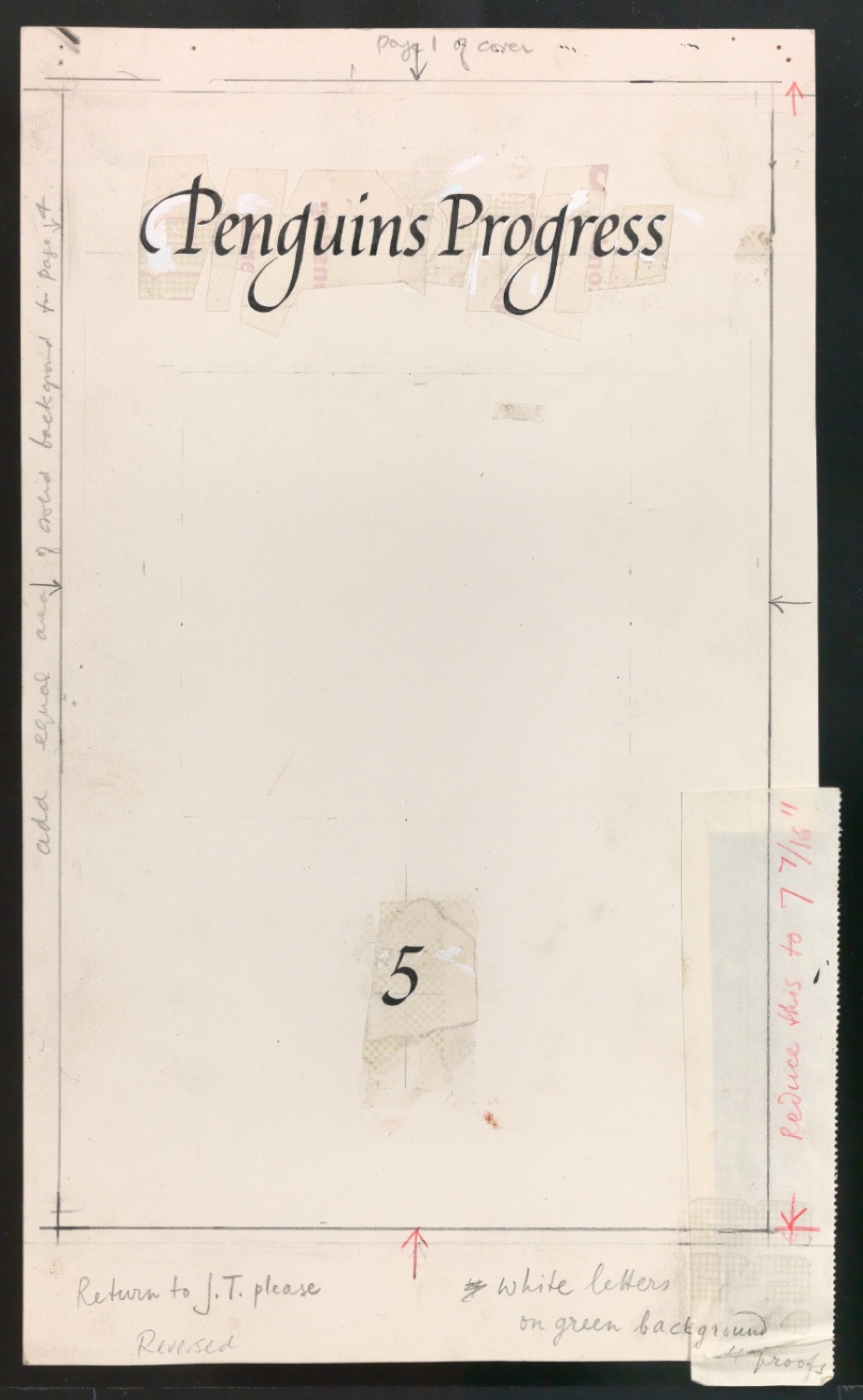 Klebeentwurf für den Umschlag von Penguins Progress Volume 5 — Blatt 1