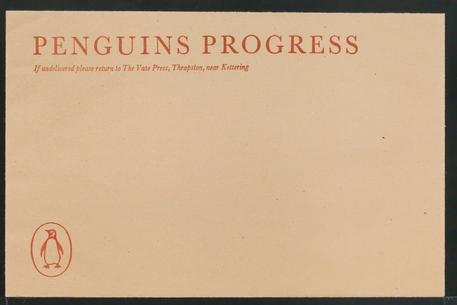 Probedruck eines Briefumschlages Penguins Progress — Blatt 1