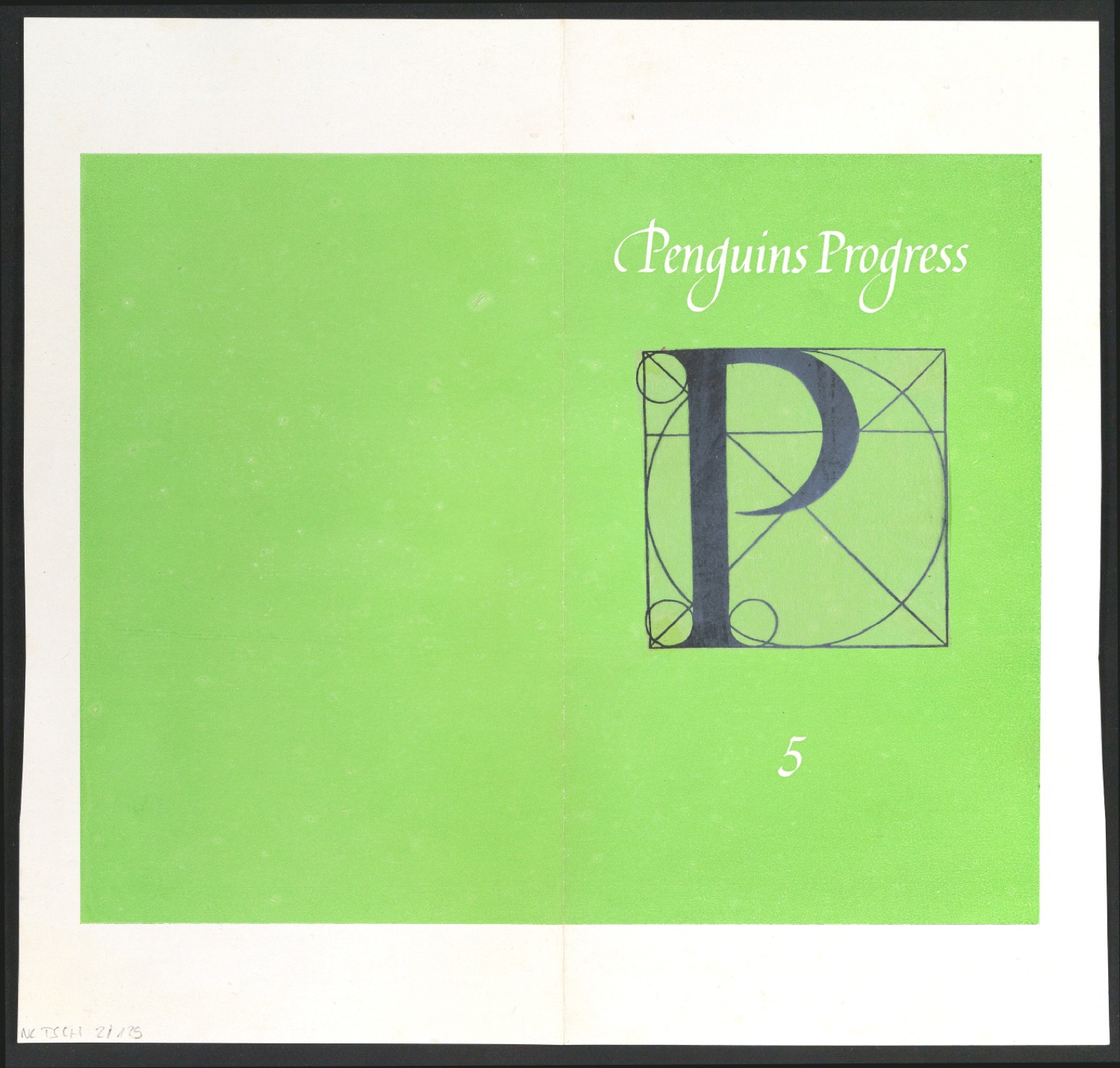 Probedruck für den Umschlag von Penguin Progress Volume 5 mit montiertem Signet — Blatt 1