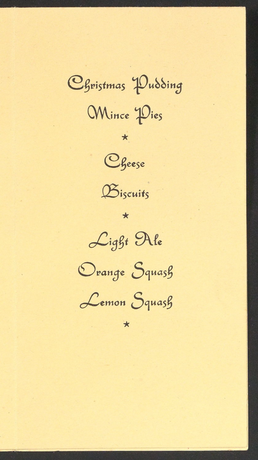 Druckfahne der Menükarte Christmas Dinner 1947 — Blatt 3