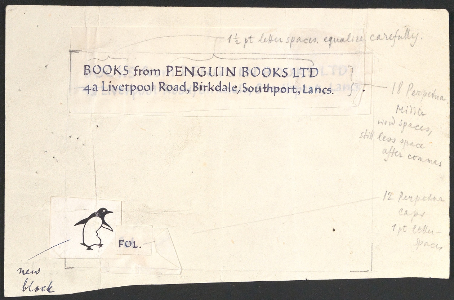 Klebeentwurf für ein Adressetikett für Penguin Books — Blatt 1