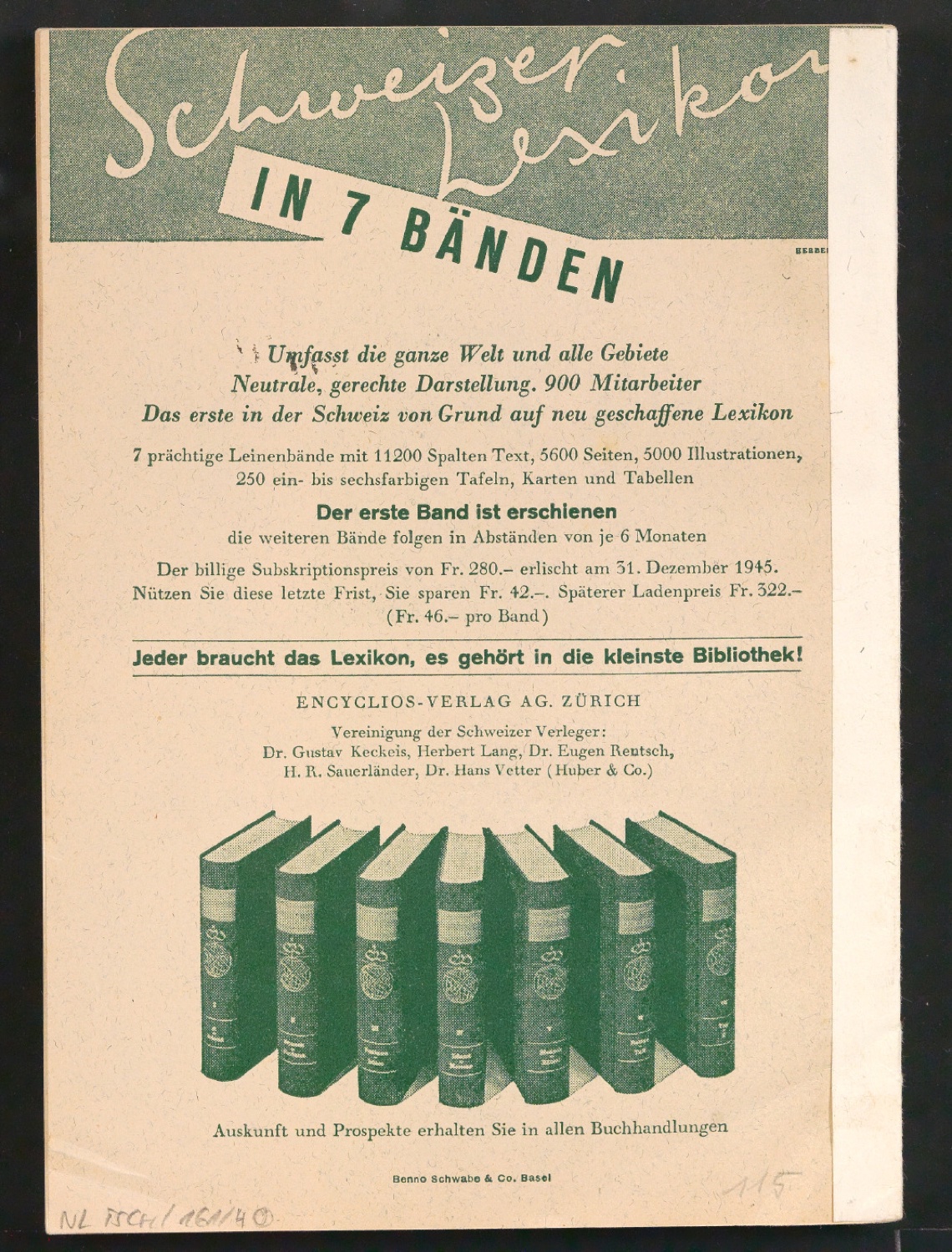Auf alte Ausgabe montierter Skizzenentwurf von Titelblatt für Schweizer Bücher-Katalog 1946-1947 — Blatt 2