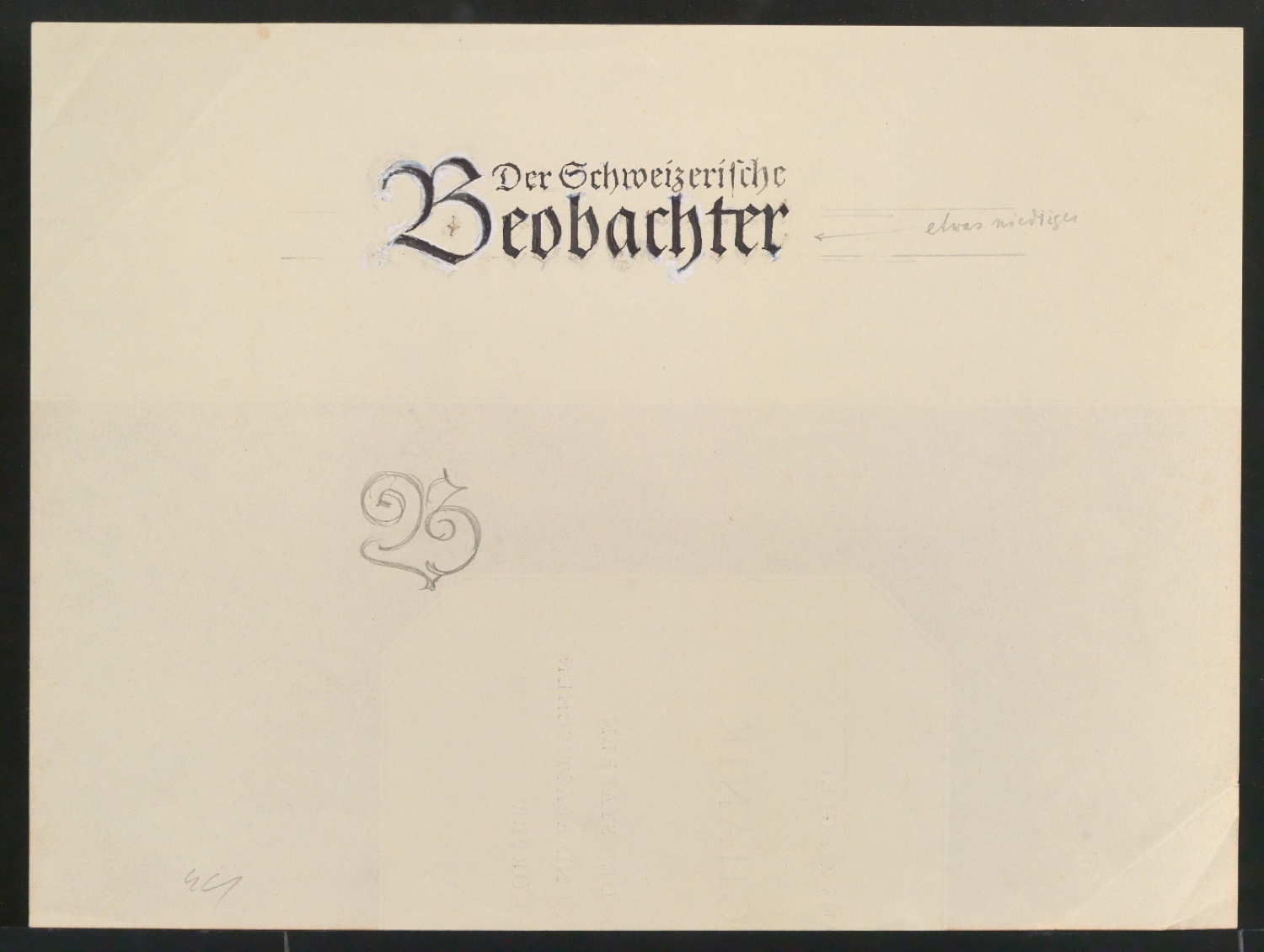 Entwurfsskizze von Titelkopf für Der schweizerische Beobachter — Blatt 1