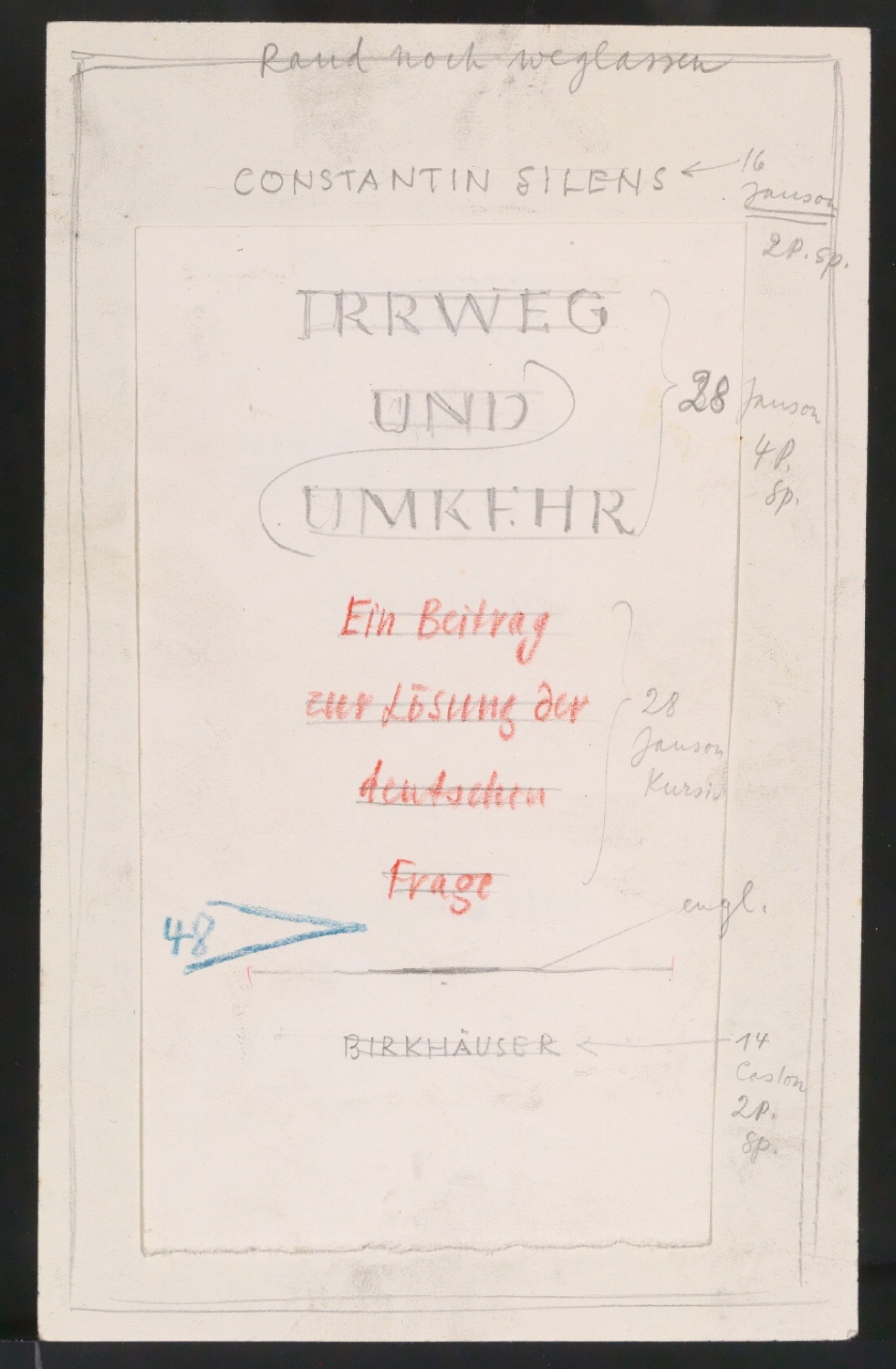 Entwurfsskizze für das Titelblatt von Irrweg und Umkehr — Blatt 1