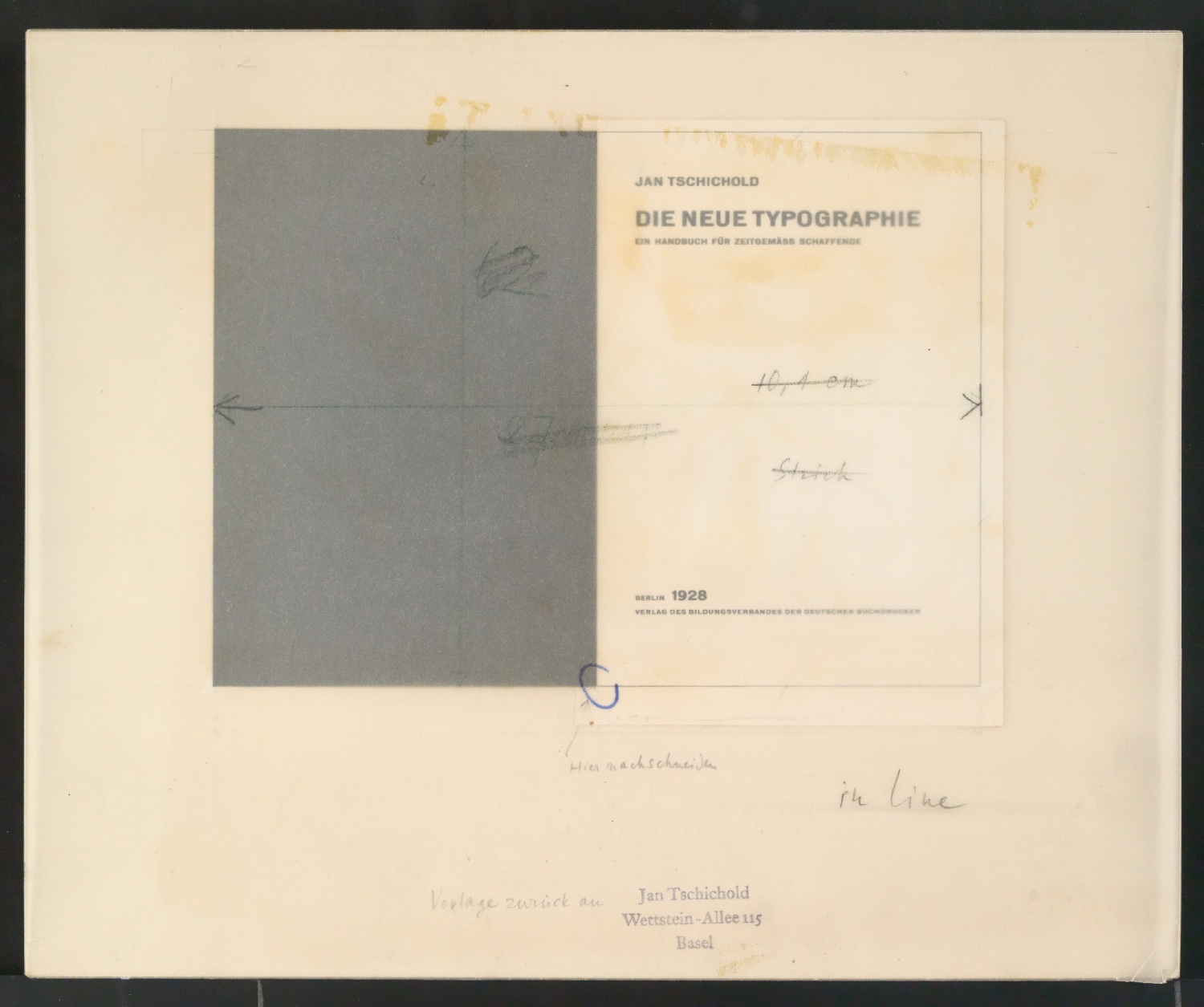 Druckvorlage für Illustration mit Abbildung des Titelblattes von Die neue Typographie — Blatt 1