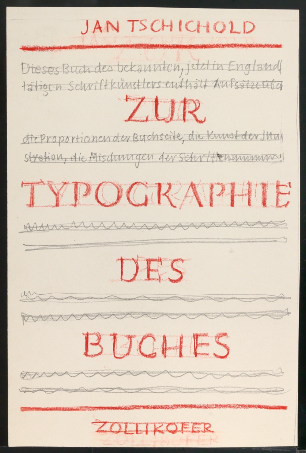 Entwurfsskizze für ein Titelblatt von Zur Typographie des Buches — Blatt 1