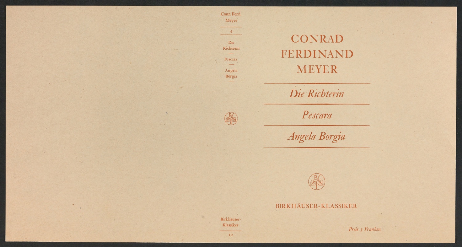 Probedruck für den Schutzumschlag von Conrad Ferdinand Meyers Werke, Band 4 — Blatt 1