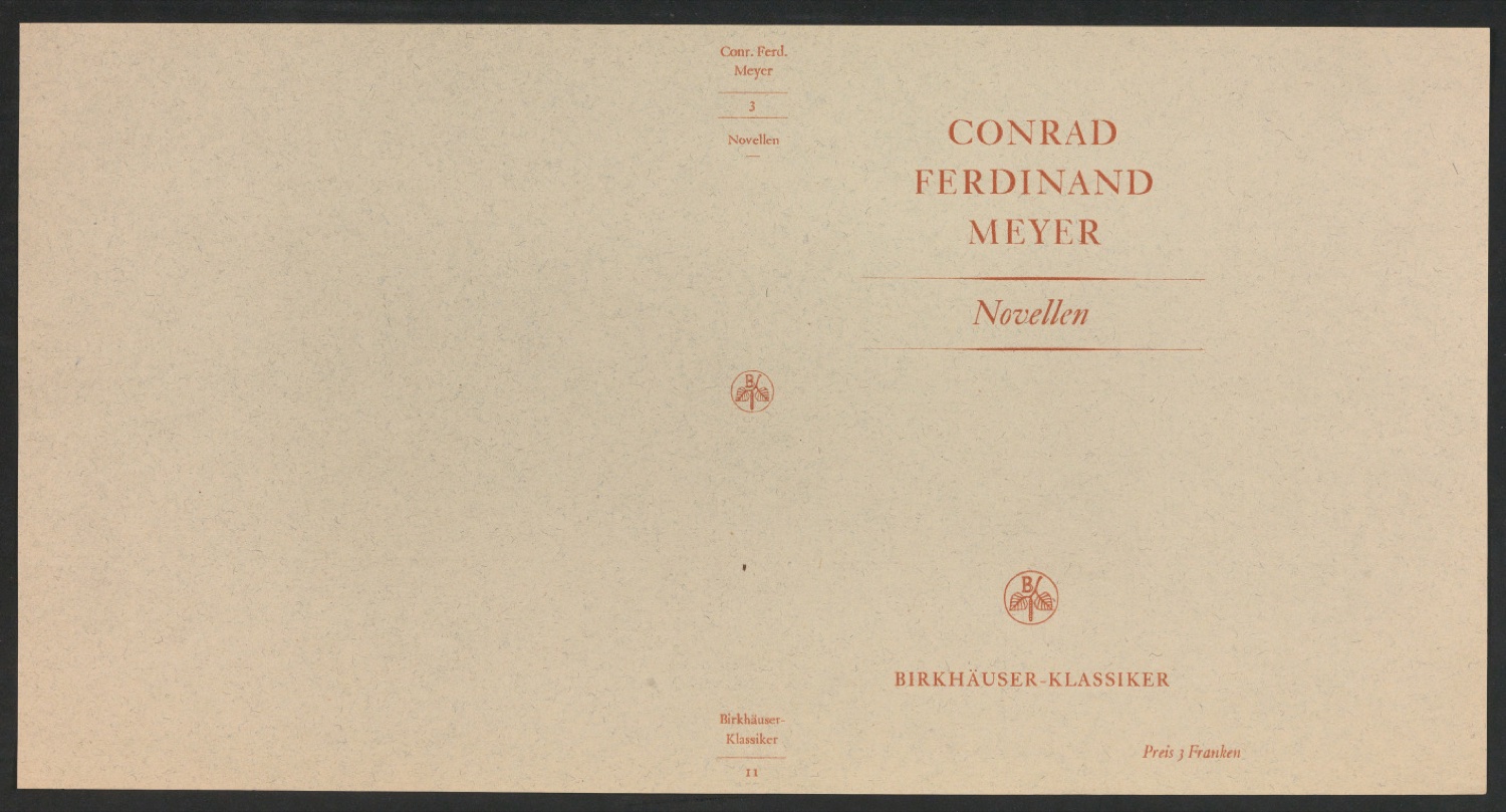 Probedruck für den Schutzumschlag von Conrad Ferdinand Meyers Werke, Band 3 — Blatt 1