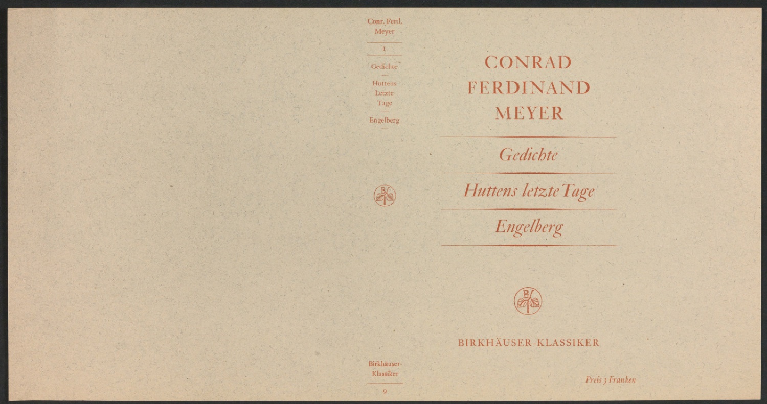 Probedruck für den Schutzumschlag von Conrad Ferdinand Meyers Werke, Band 1 — Blatt 1