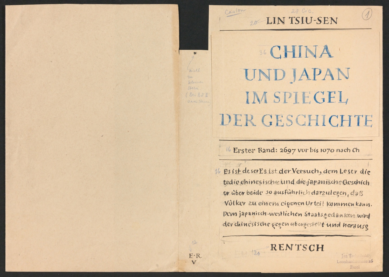 Entwurf für den Schutzumschlag von China und Japan im Spiegel der Geschichte — Blatt 1