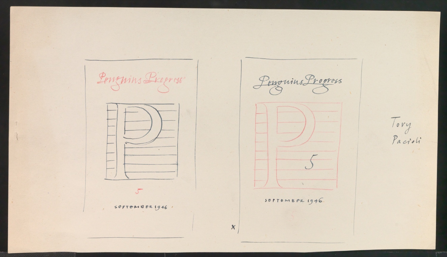 Skizzen des Umschlags von Penguins Progress Volume 5 — Blatt 1