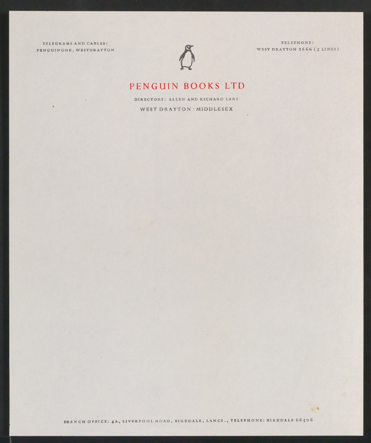 Probedruck von Briefbogen für Penguin Books — Blatt 1