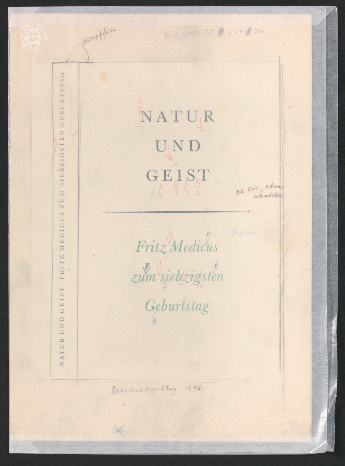 Entwurf für den Umschlag der Broschüre Natur und Geist — Blatt 1