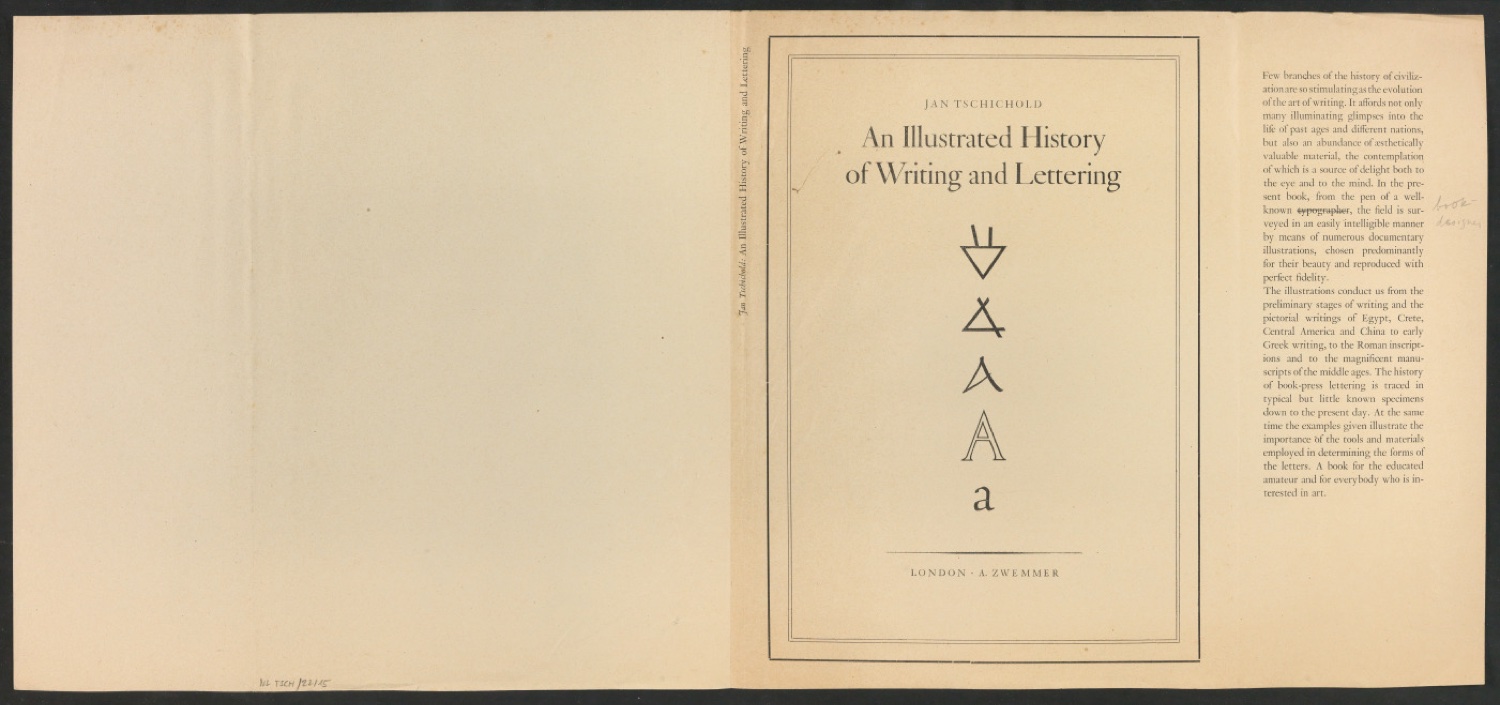 Korrekturfahne für den Schutzumschlag von An Illustrated History of Writing and Lettering — Blatt 1