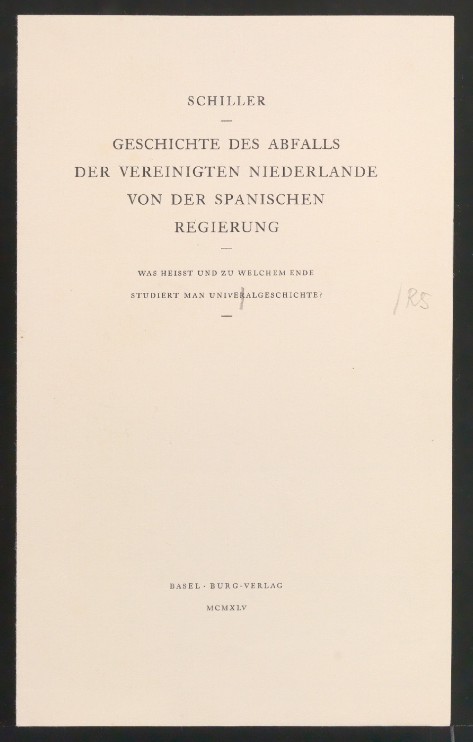 Probedruck für das Titelblatt von Geschichte des Abfalls der vereinigten Niederlande von der spanischen Regierung — Blatt 1