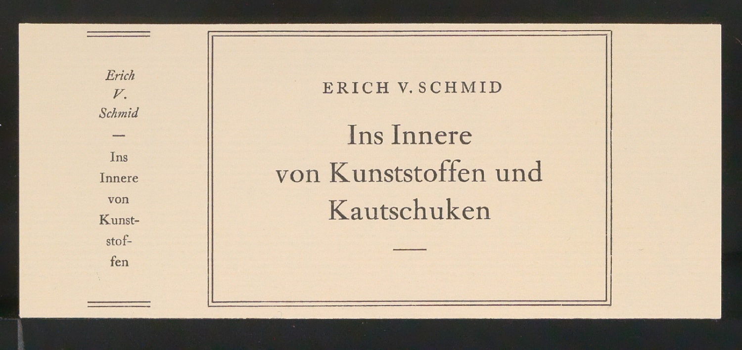 Probedruck von Titelschild und Rückenschild von Ins Innere von Kunststoffen und Kautschuken — Blatt 1