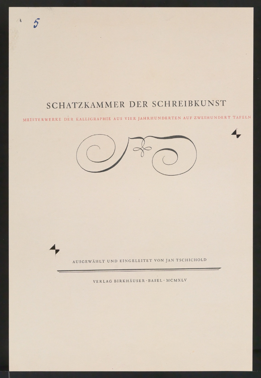 Probedruck für das Titelblatt von Schatzkammer der Schreibkunst — Blatt 1