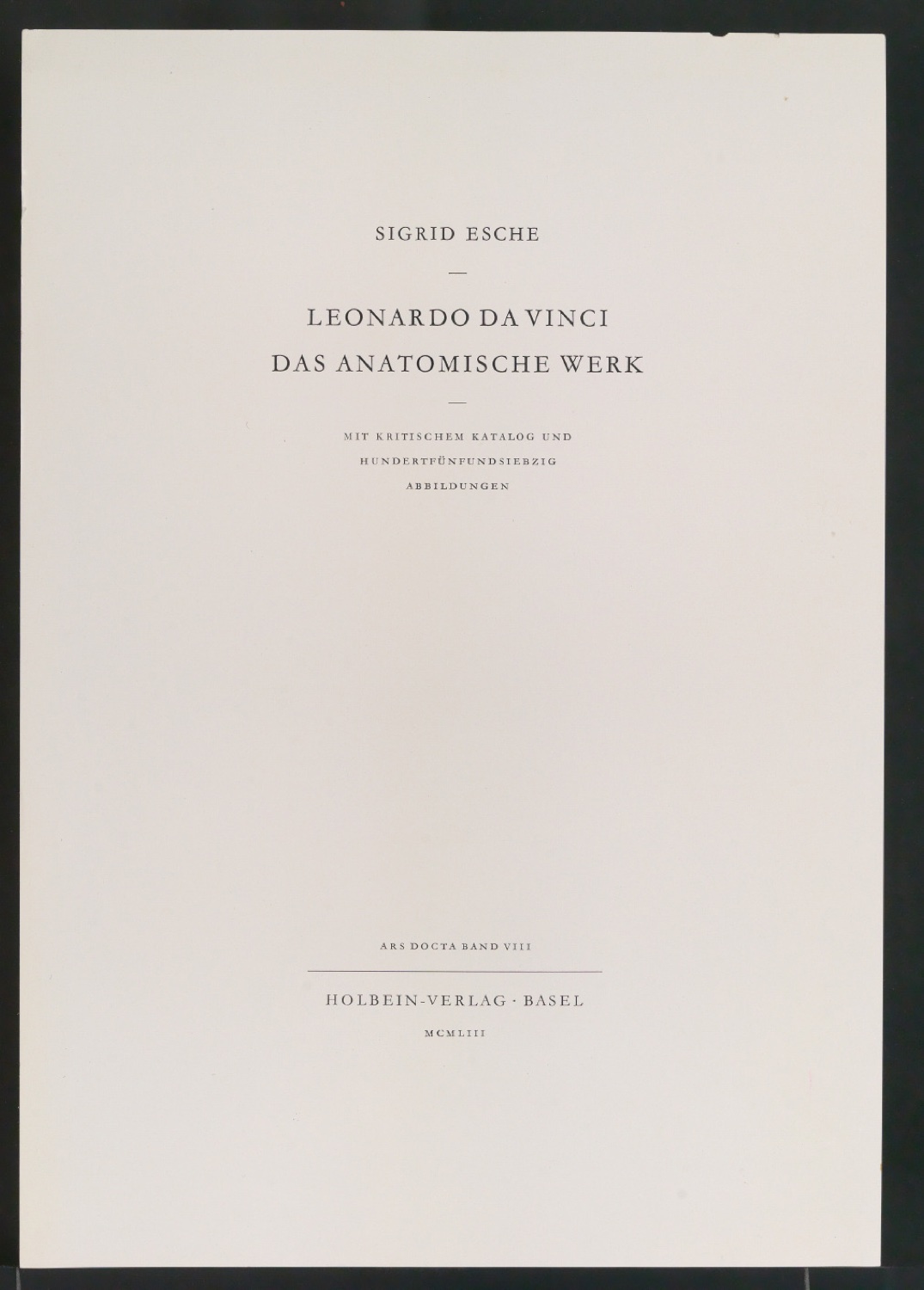 Probedruck Titelblatt und Bucheinband von Leonardo da Vinci: Das anatomische Werk — Blatt 1