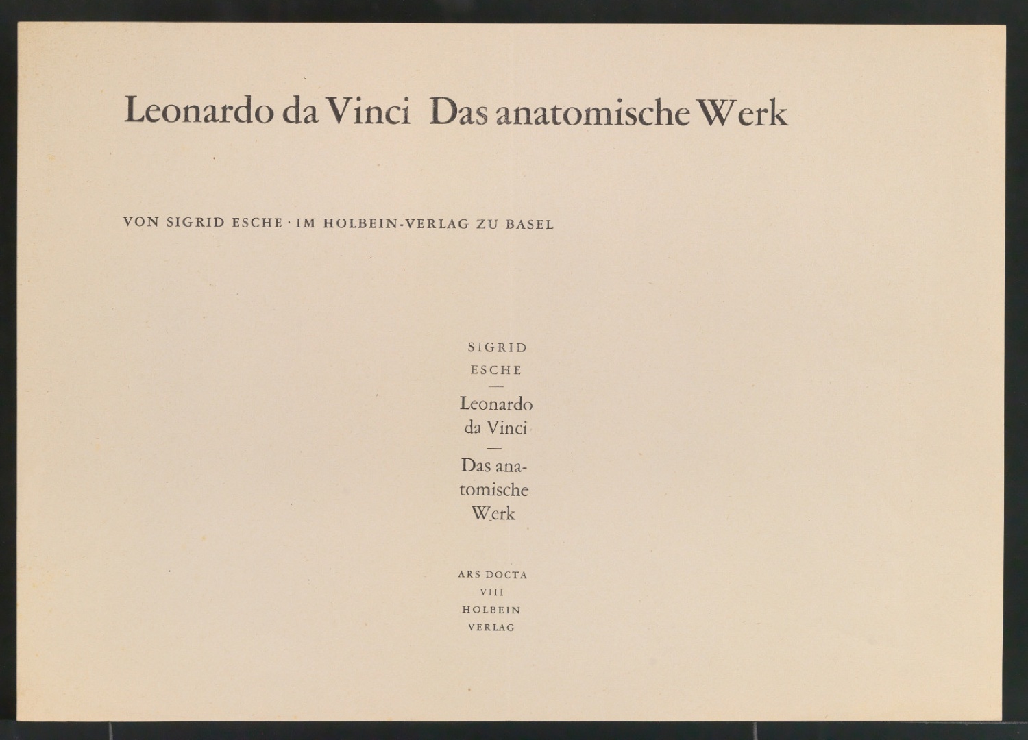 Probedruck Titelblatt und Bucheinband von Leonardo da Vinci: Das anatomische Werk — Blatt 5