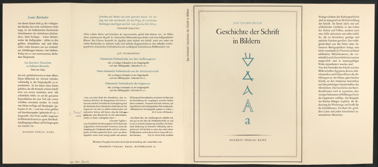 Klebeentwurf für den Schutzumschlag von Geschichte der Schrift in Bildern, 2. Auflage — Blatt 3
