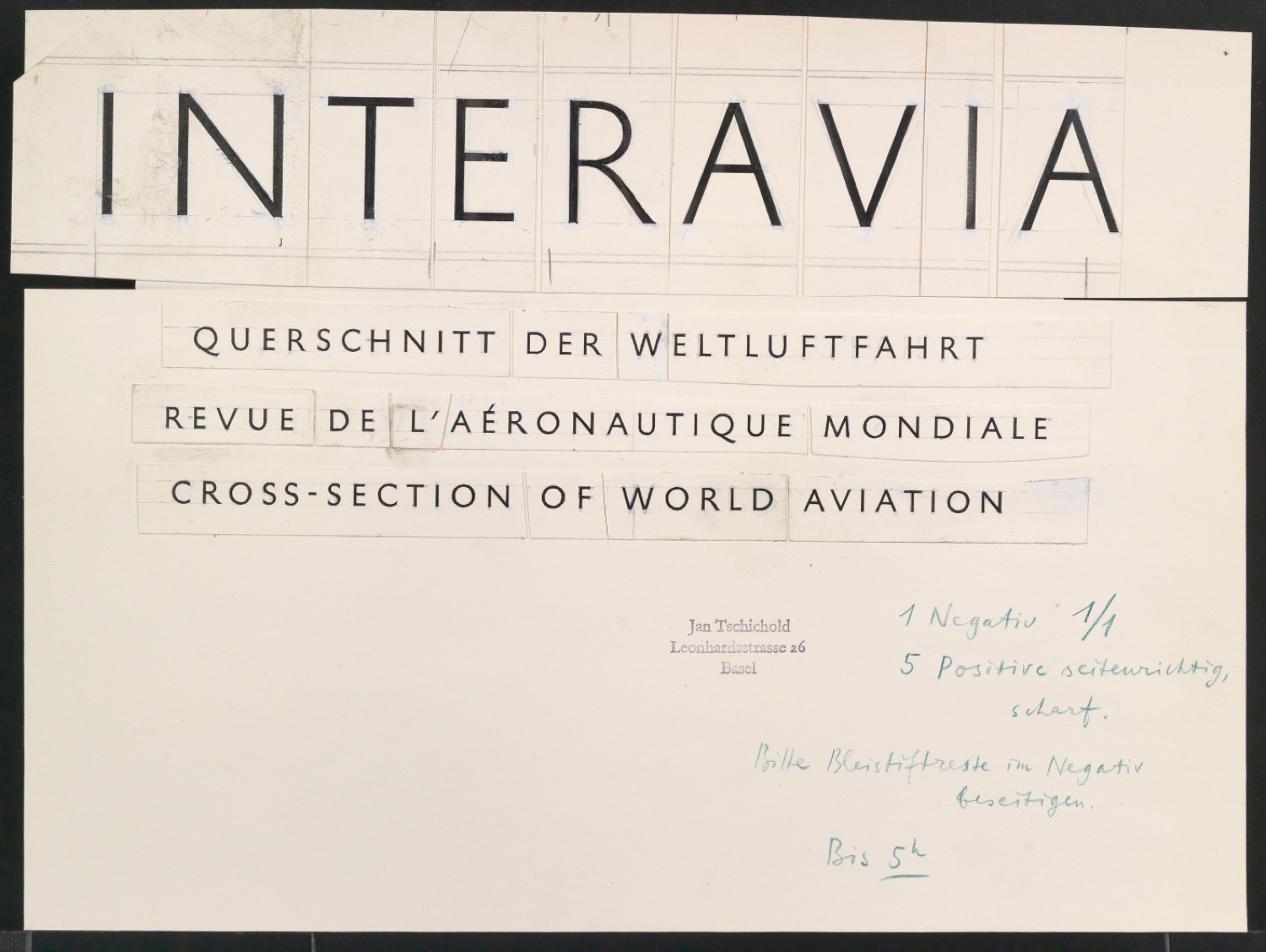 Montierte Klischeevorlagen von Titelschriftzug für Interavia-Revue — Blatt 3