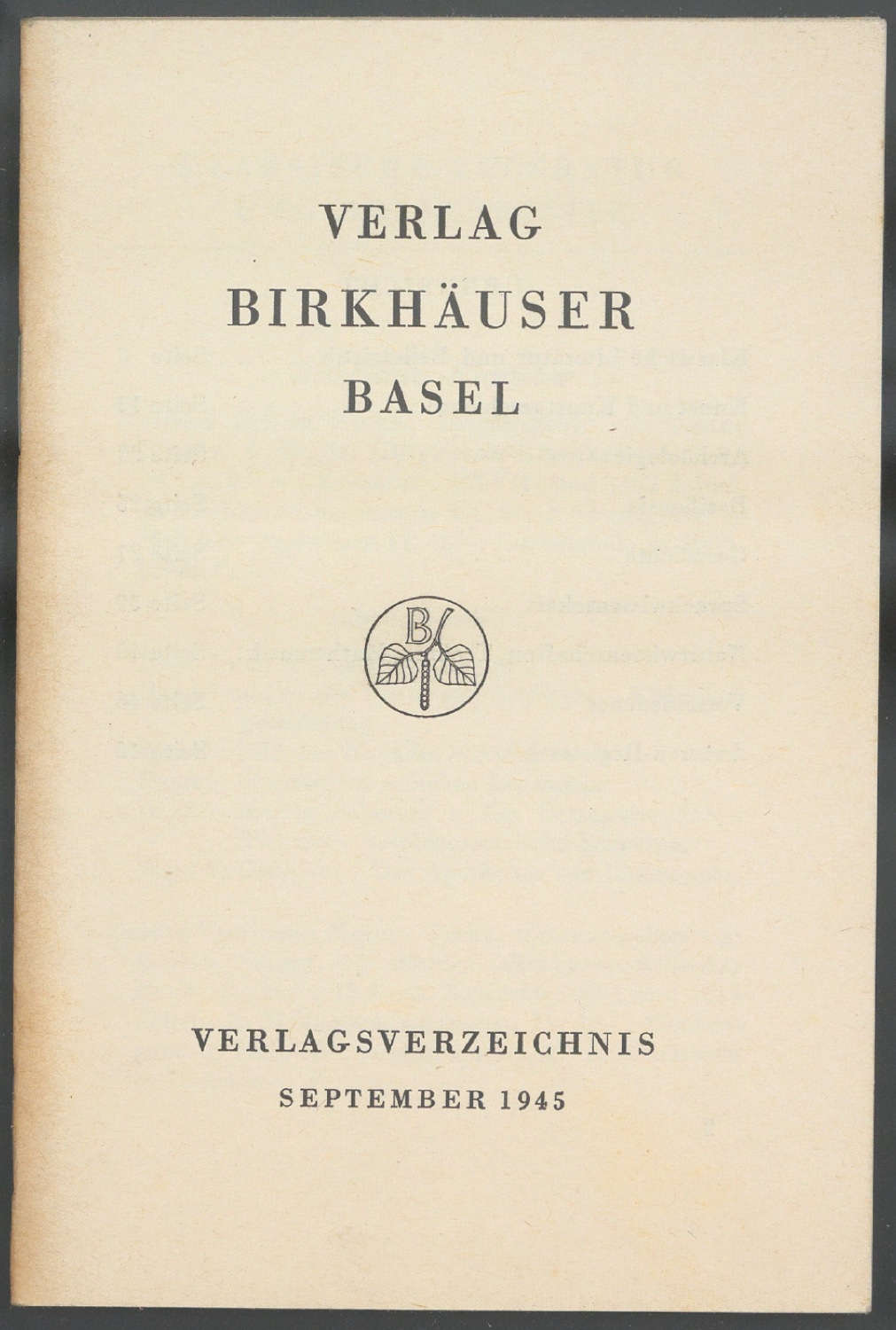 Verlagsverzeichnis September 1945 — Blatt 1