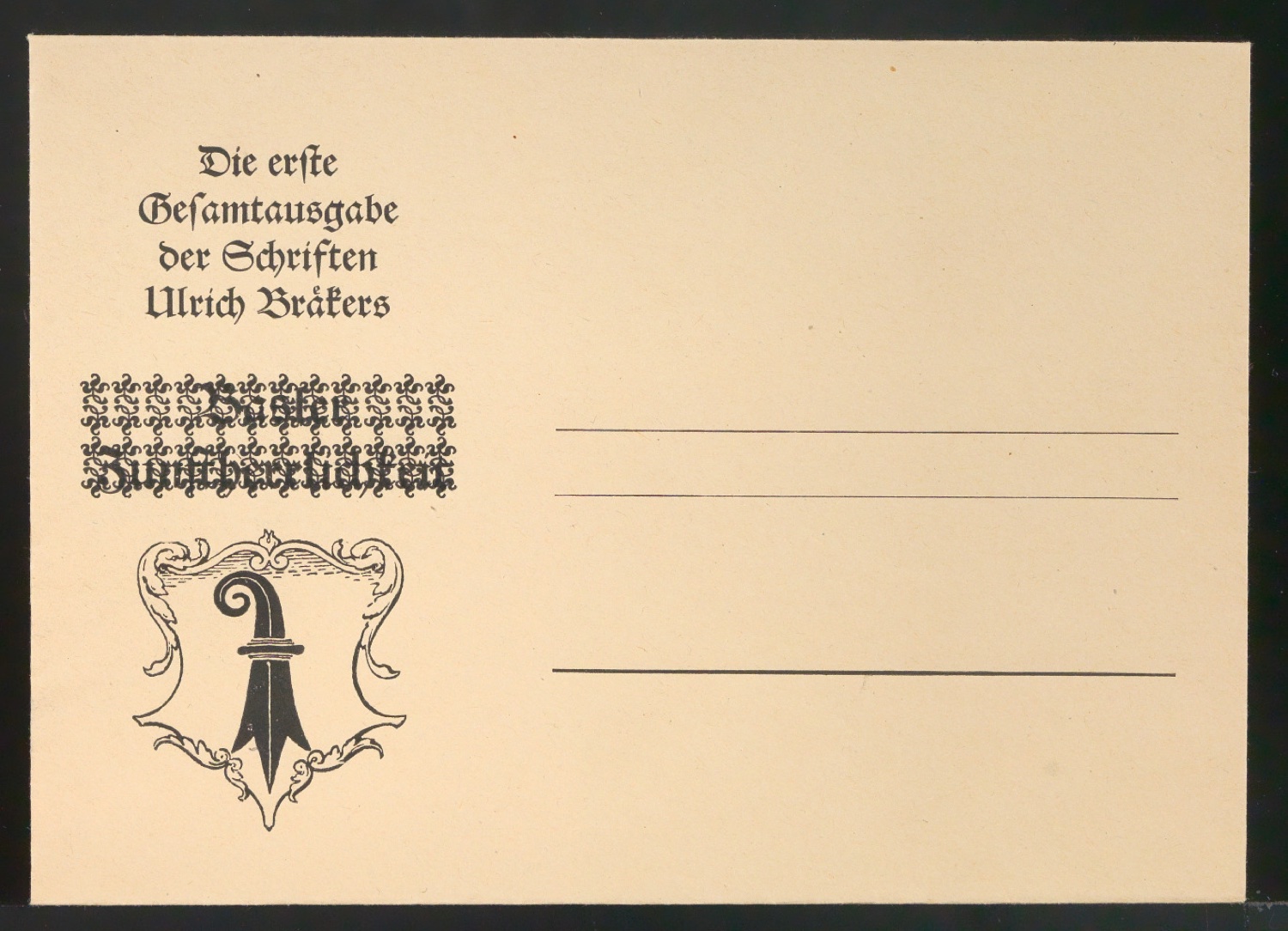 Probedruck für Briefumschlag Gesamtausgabe Ulrich Bräker — Blatt 1